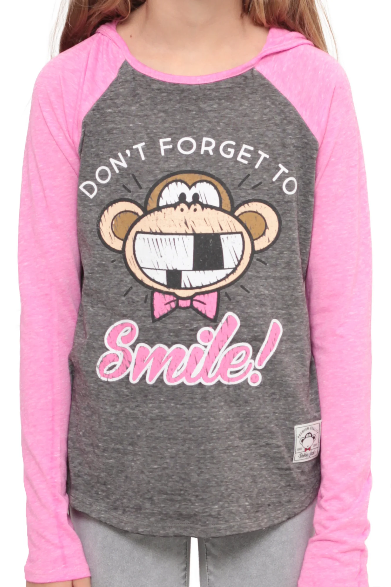 Don't Forget To Smile | Hooded Baseball Top - Charcoal - Image 2