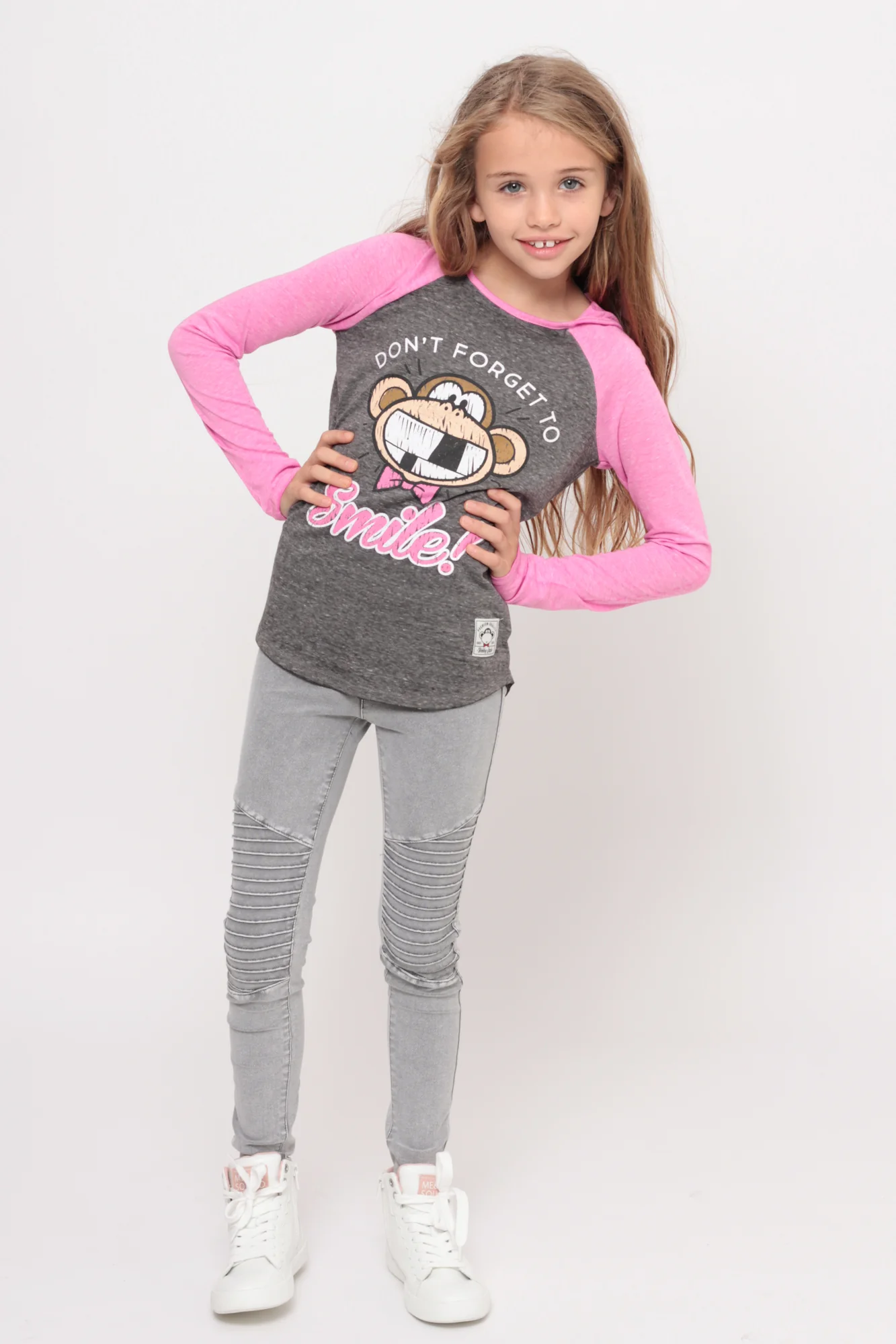 Don't Forget To Smile | Hooded Baseball Top - Charcoal - Image 4