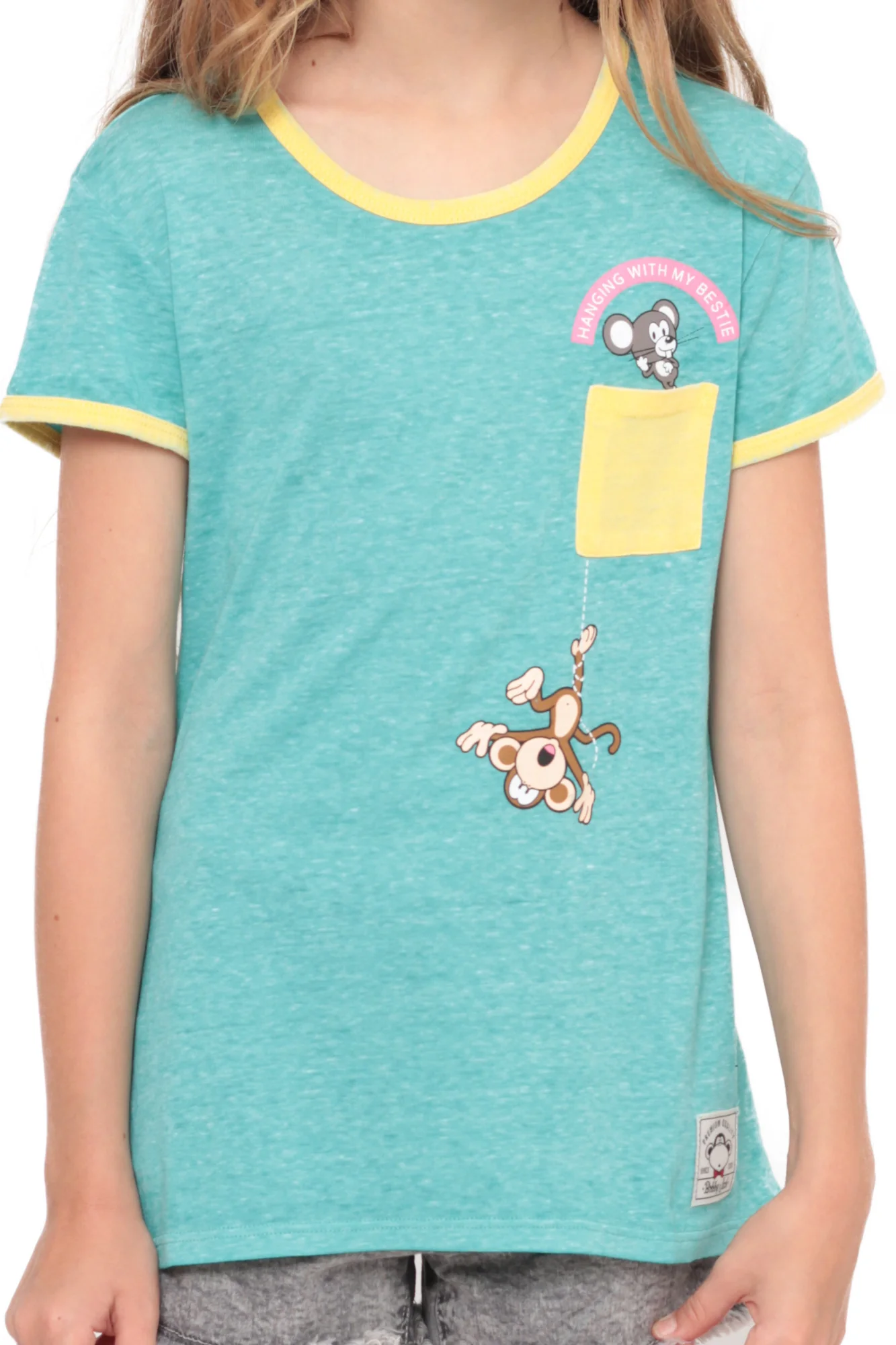 Hangin' With My Bestie | Pocket Ringer Top - Aqua - Image 2