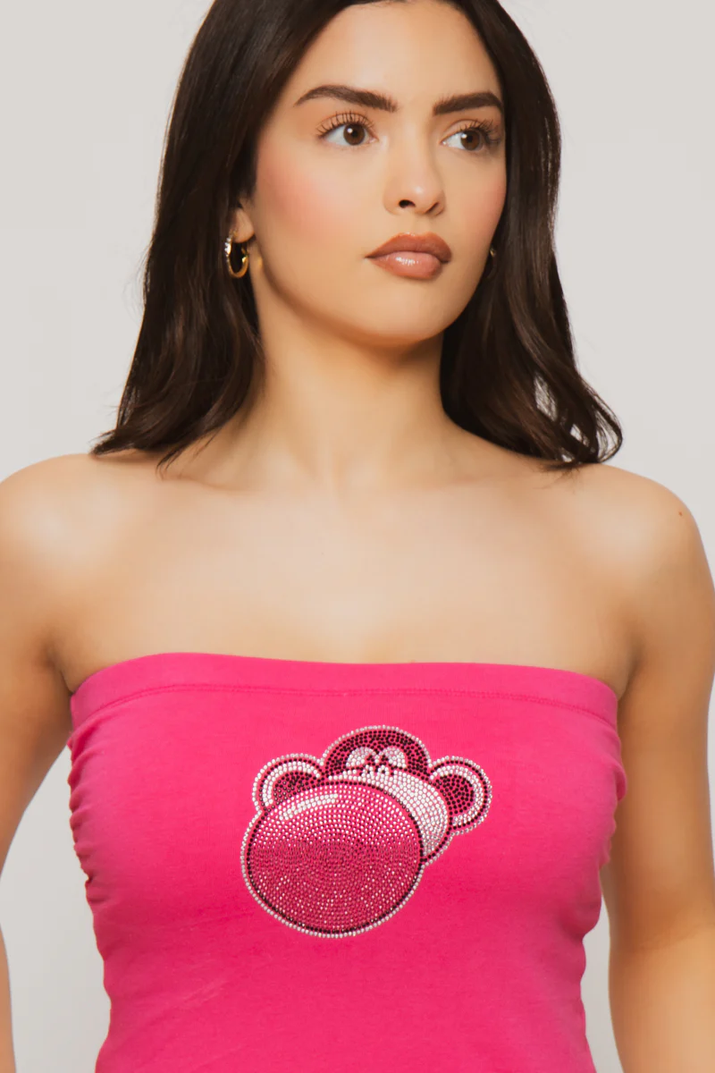 Bubble Head - Bobby Jack Rhinestone Tube Top - Fuchsia - Image 2
