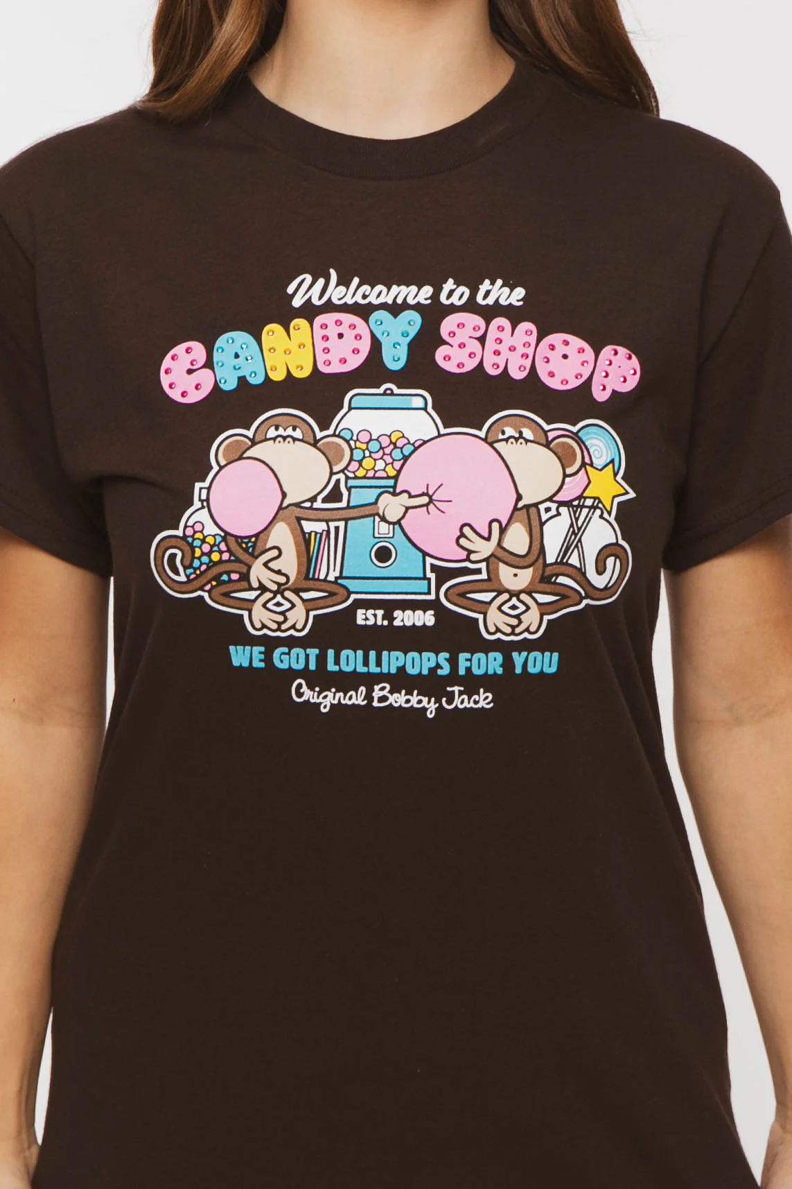 Candy Shop - Bobby Jack Boyfriend Rhinestone T-Shirt -Brown - Image 10