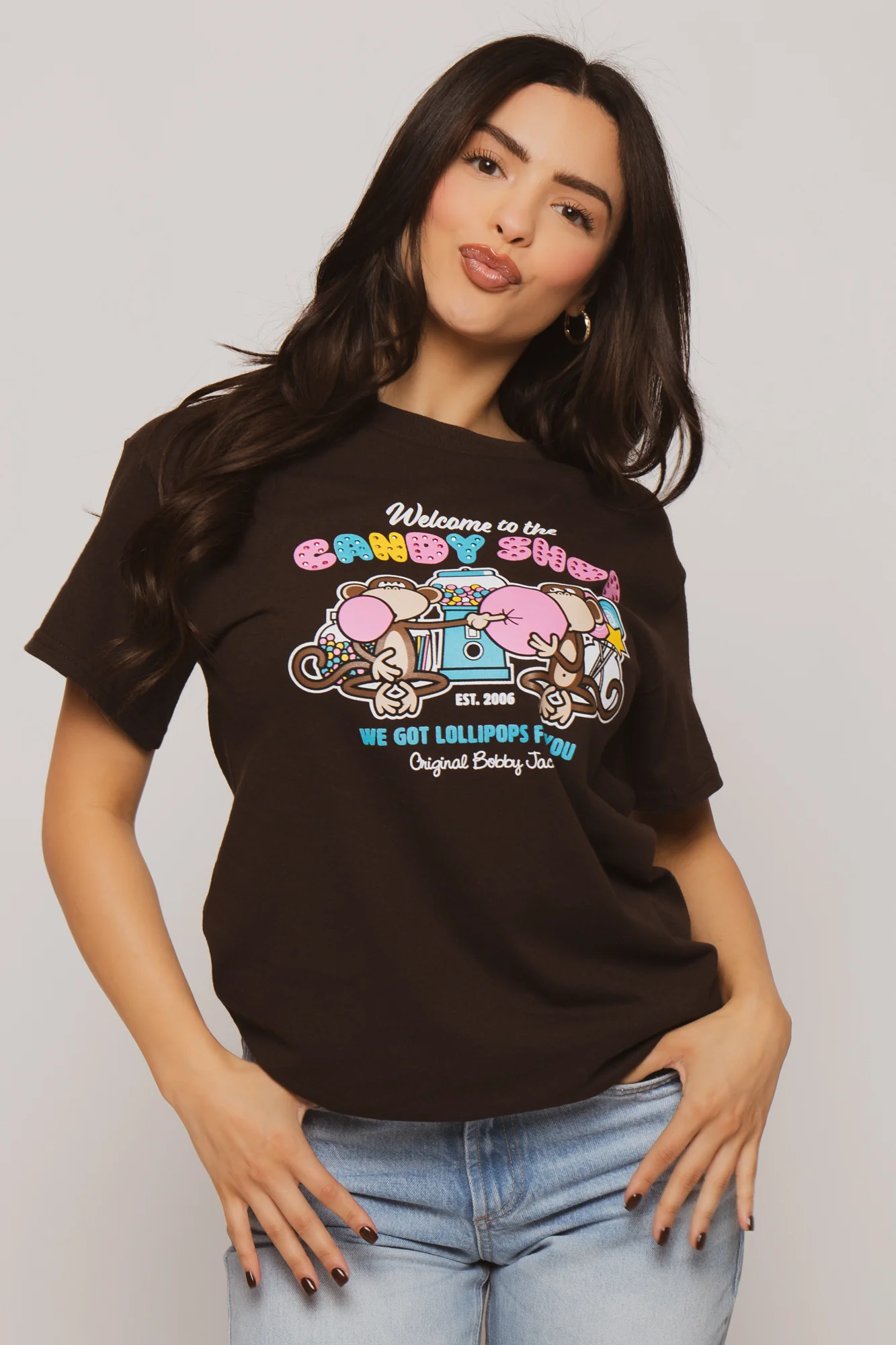 Candy Shop - Bobby Jack Boyfriend Rhinestone T-Shirt -Brown - Image 2