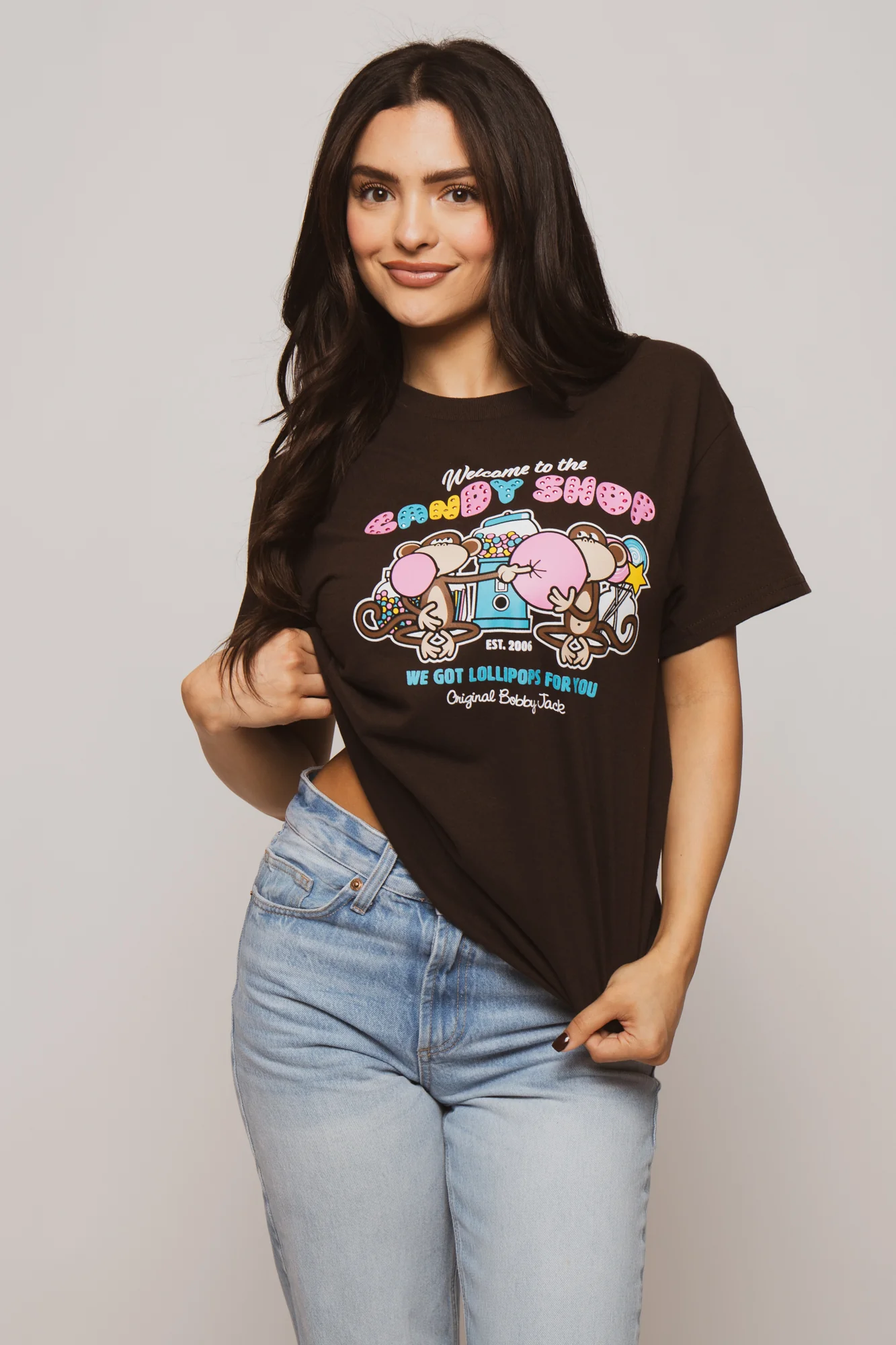 Candy Shop - Bobby Jack Boyfriend Rhinestone T-Shirt -Brown - Image 3