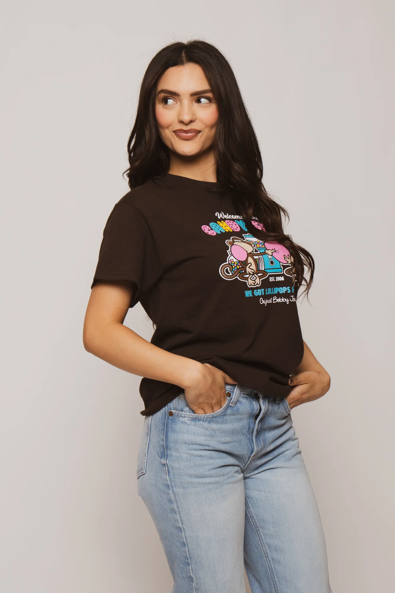 Candy Shop - Bobby Jack Boyfriend Rhinestone T-Shirt -Brown - Image 5