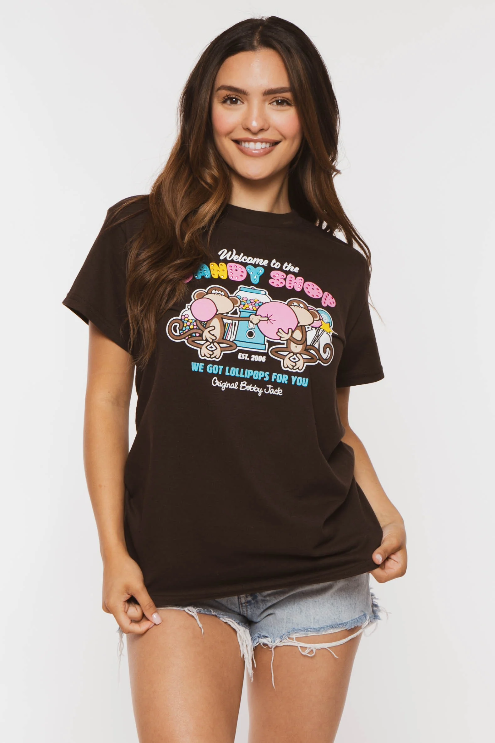 Candy Shop - Bobby Jack Boyfriend Rhinestone T-Shirt -Brown - Image 7