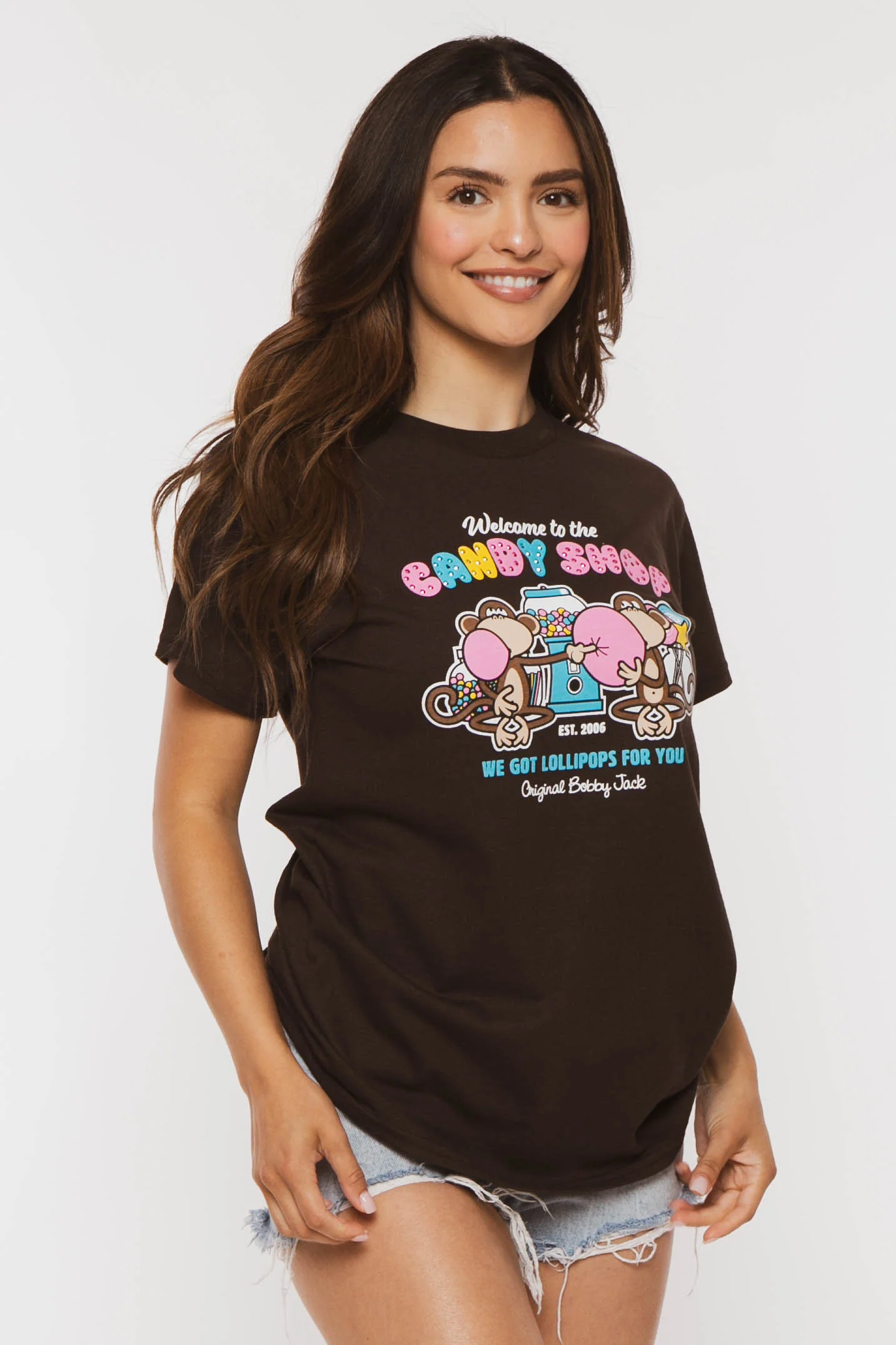 Candy Shop - Bobby Jack Boyfriend Rhinestone T-Shirt -Brown - Image 9