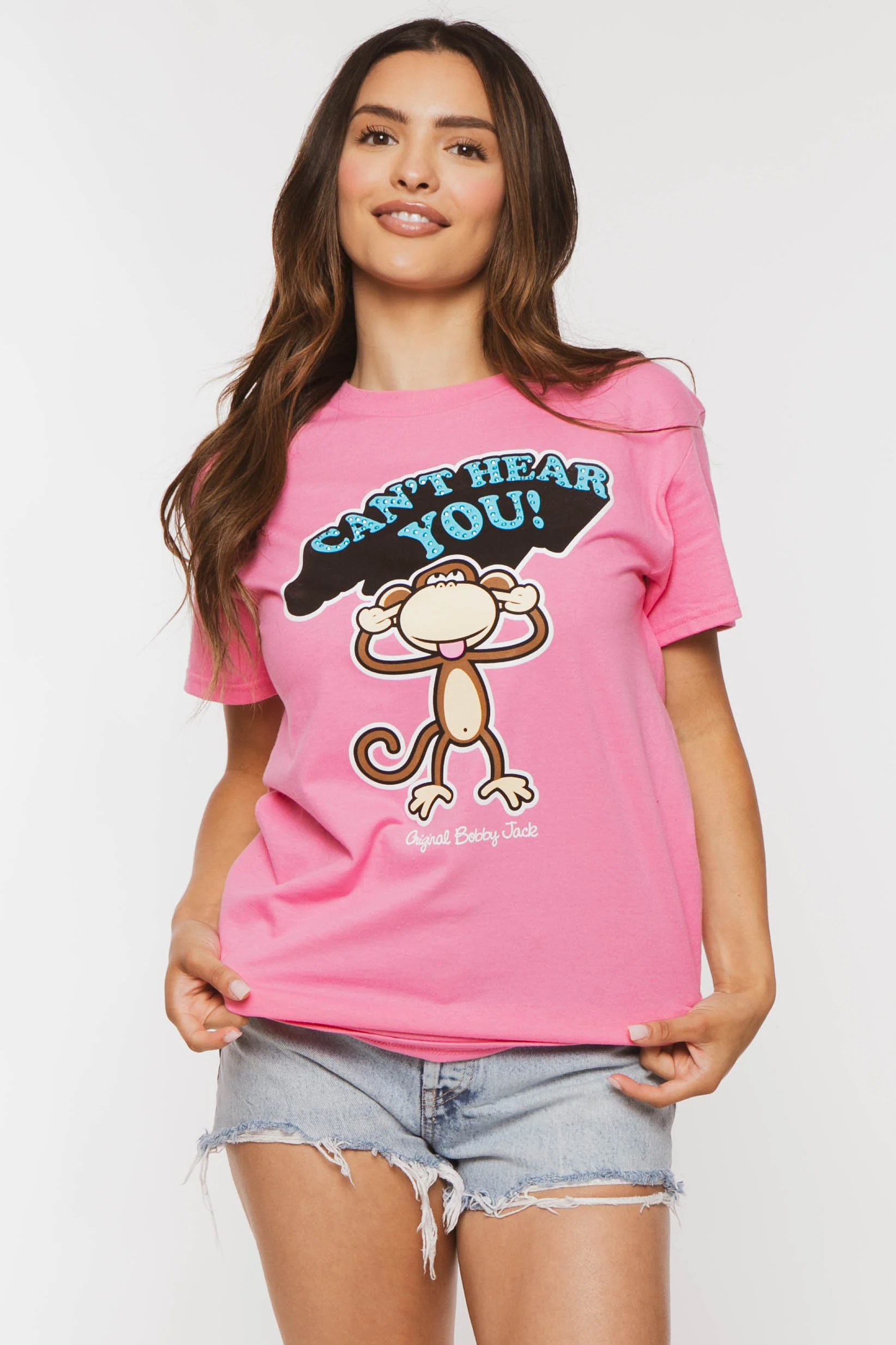 Can't Hear You - Bobby Jack Boyfriend Rhinestone T-Shirt -Pink - Image 6
