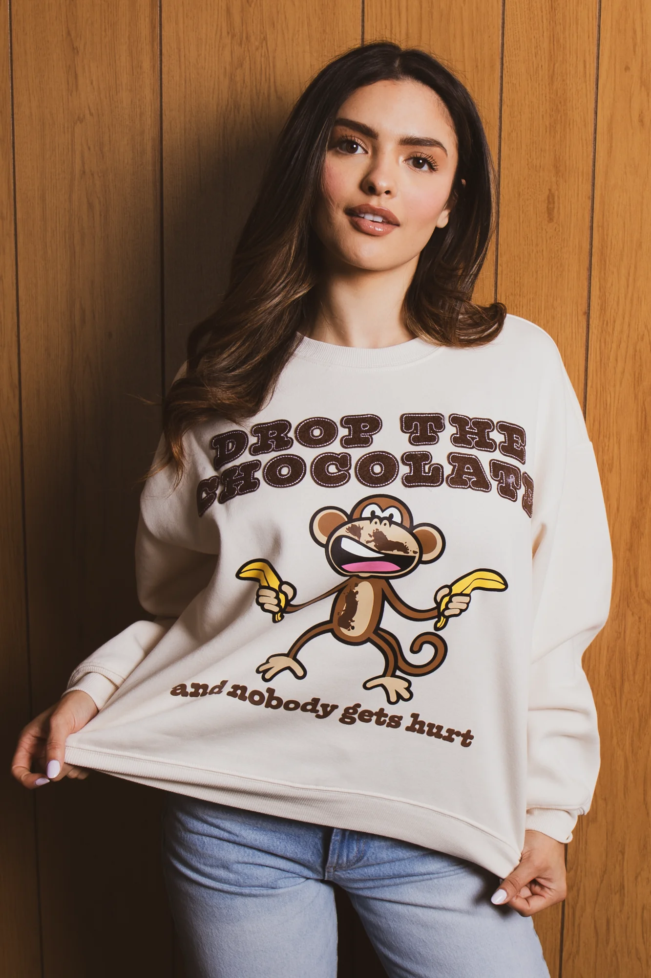 Chocolate - Bobby Jack Oversized Premium Sweatshirt - Ivory - Image 3