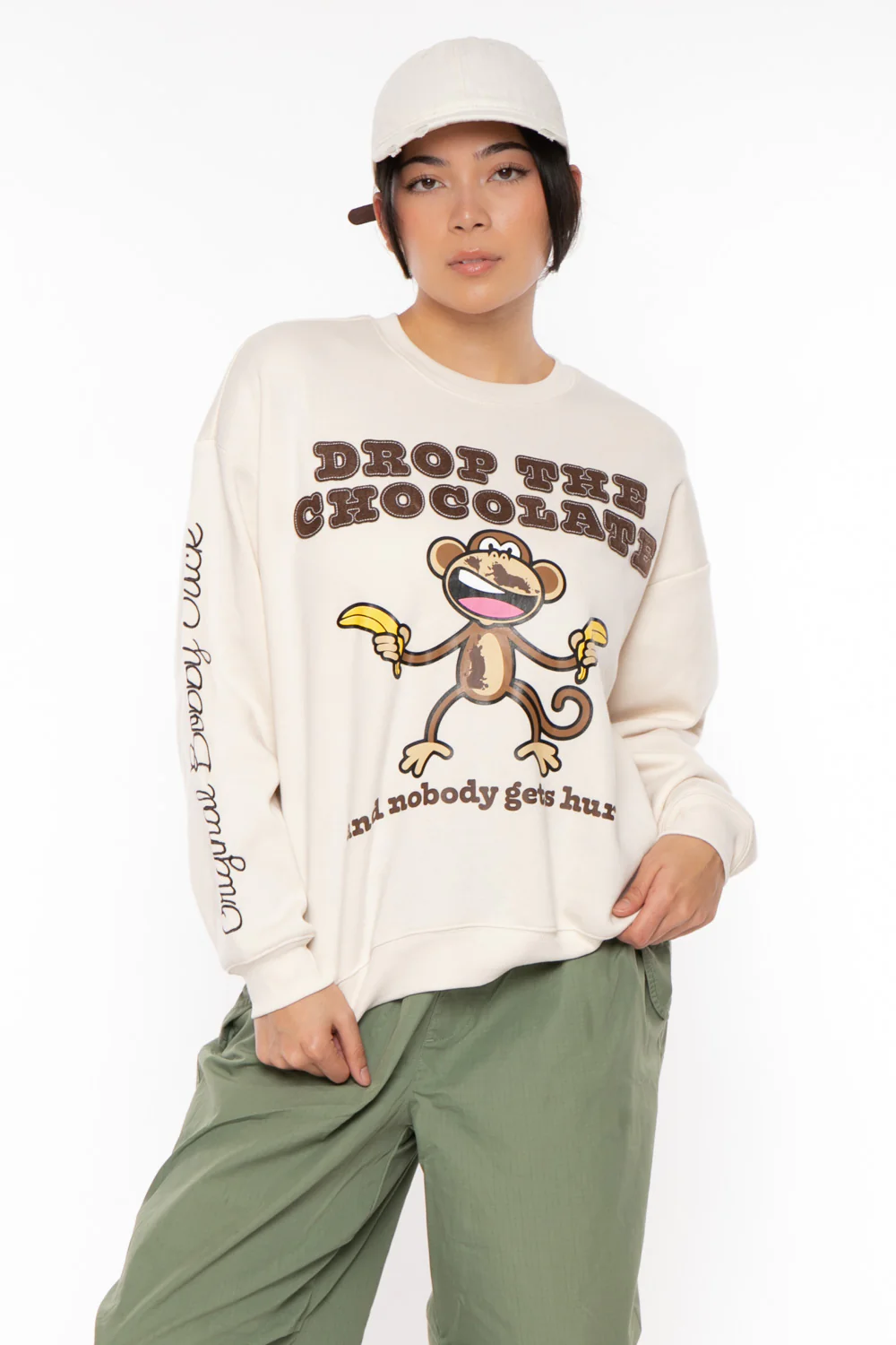Chocolate - Bobby Jack Oversized Premium Sweatshirt - Ivory - Image 7