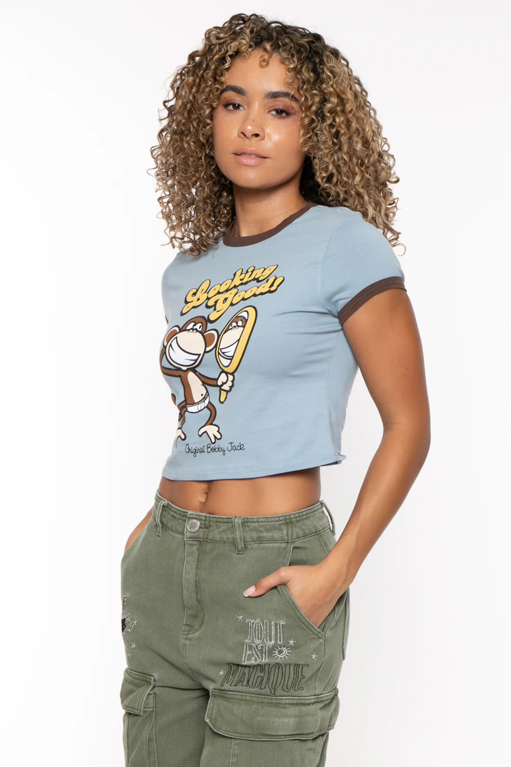 Looking Good - Bobby Jack Crop Ringer Top - Blue - Image 3