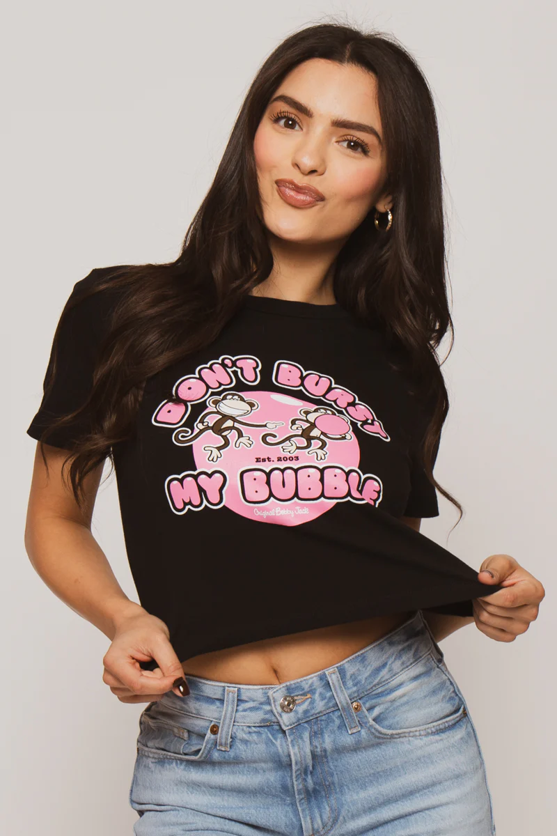 Don't Burst- Bobby Jack Baby Tee - Black - Image 2