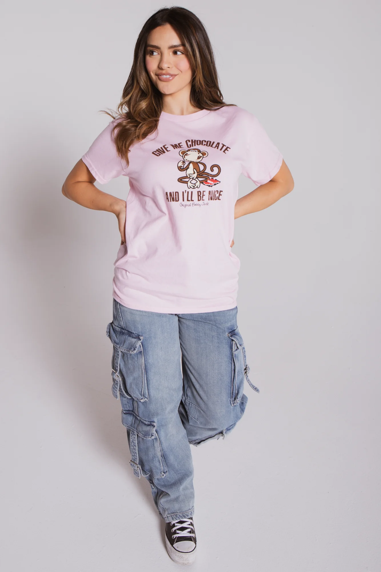 Give Me Chocolate- Bobby Jack Boyfriend T-Shirt - Light Pink - Image 2