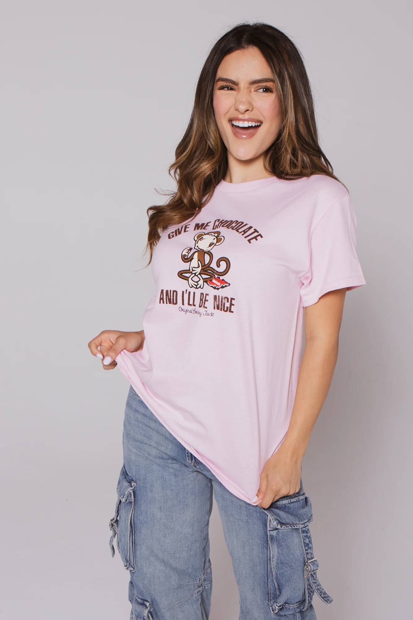 Give Me Chocolate- Bobby Jack Boyfriend T-Shirt - Light Pink - Image 3