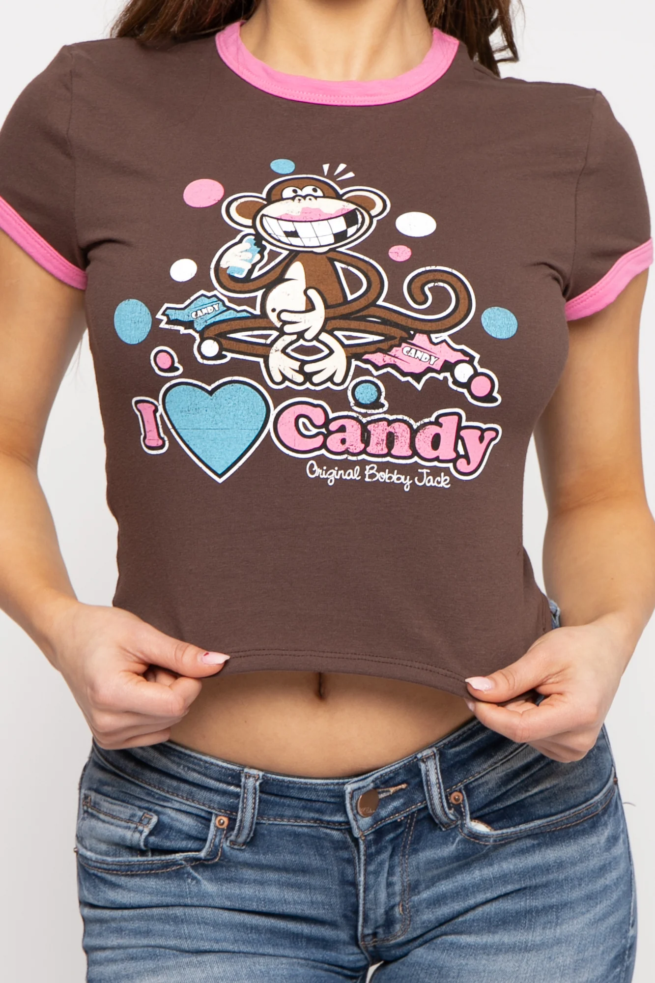 I Love Candy - Bobby Jack Crop Ringer Top - Brown - Image 4