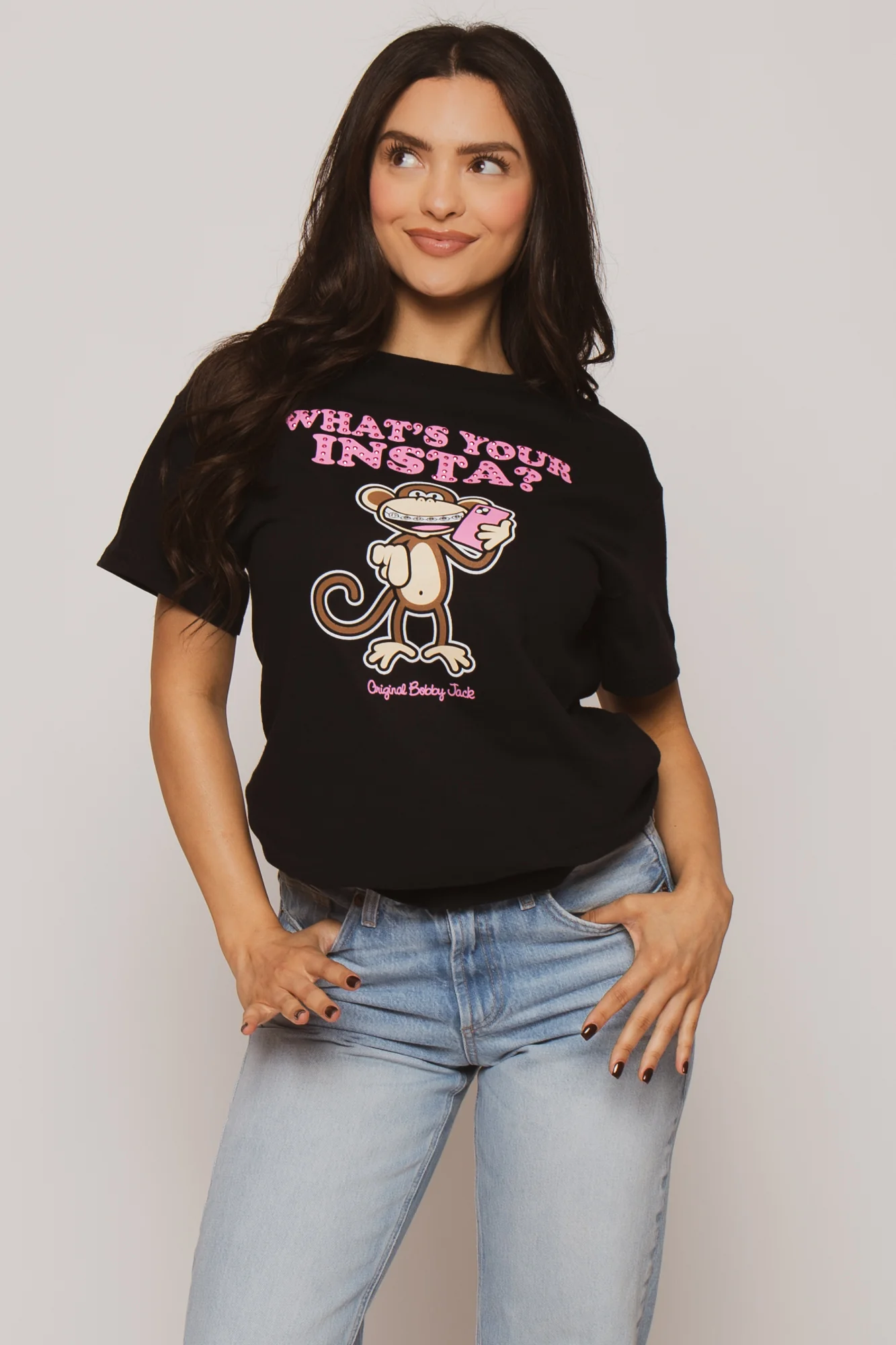 Instagram - Bobby Jack Boyfriend Rhinestone T-Shirt -Black
