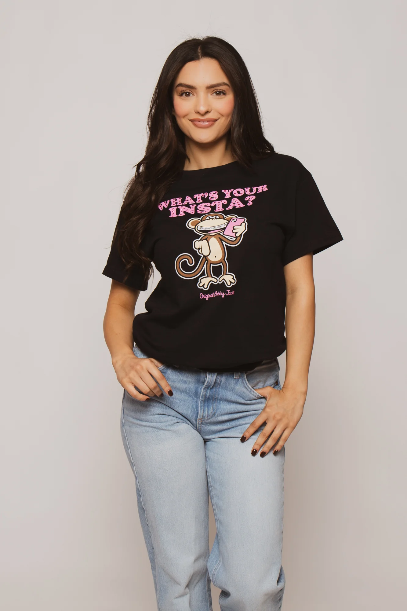 Instagram - Bobby Jack Boyfriend Rhinestone T-Shirt -Black - Image 2