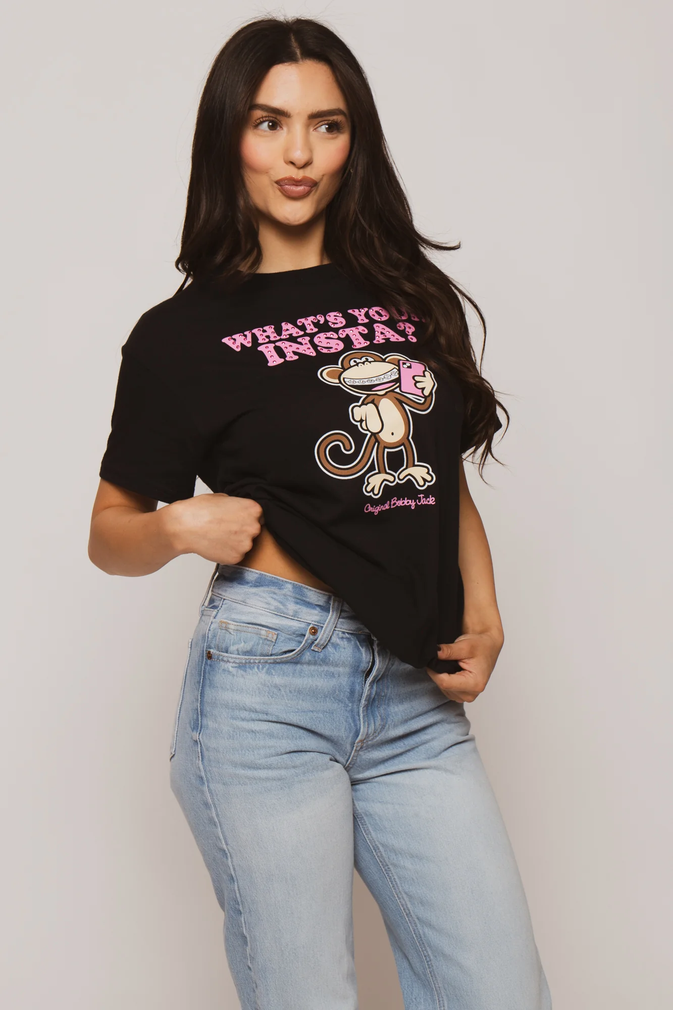 Instagram - Bobby Jack Boyfriend Rhinestone T-Shirt -Black - Image 5