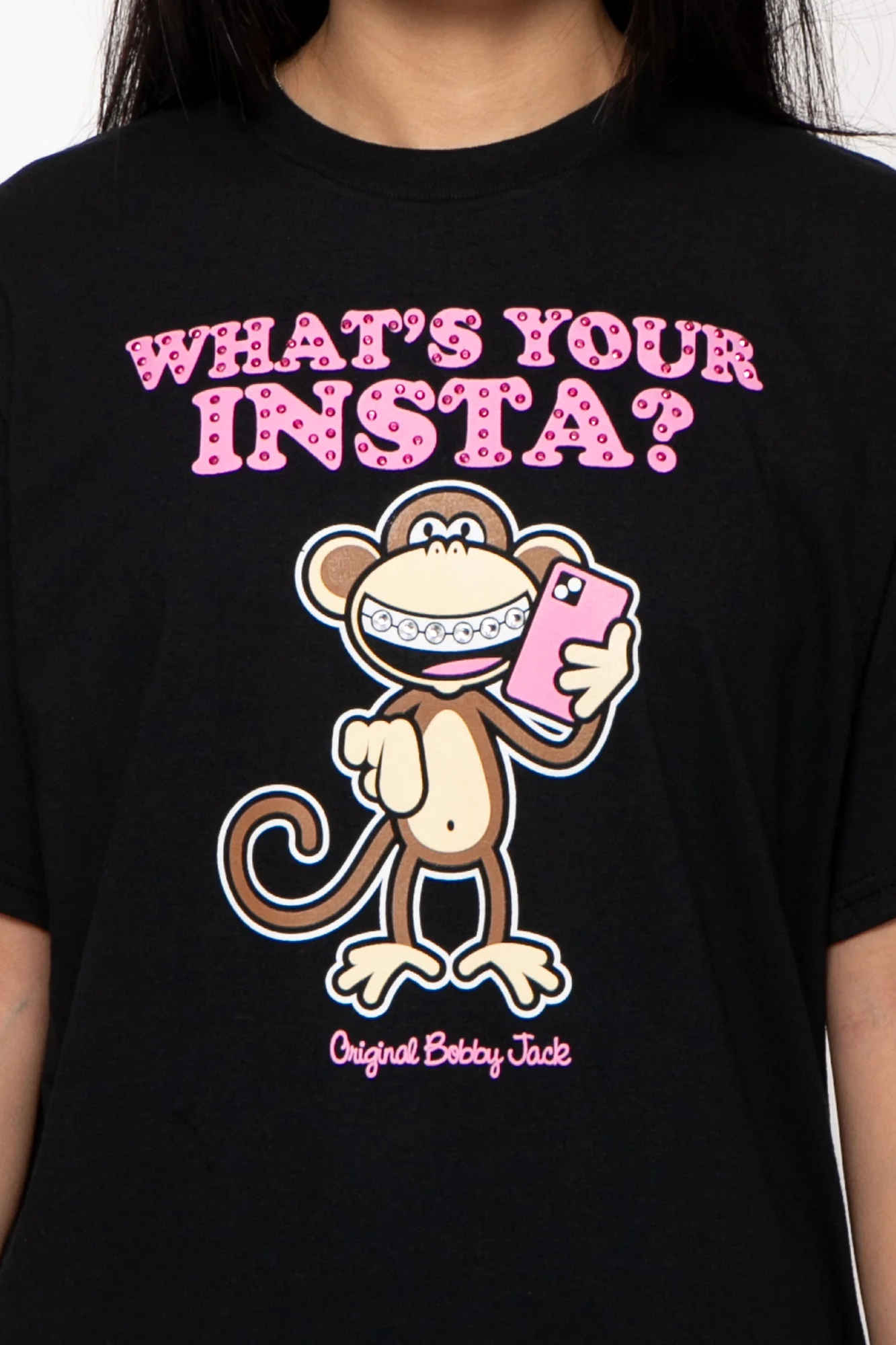 Instagram - Bobby Jack Boyfriend Rhinestone T-Shirt -Black - Image 7
