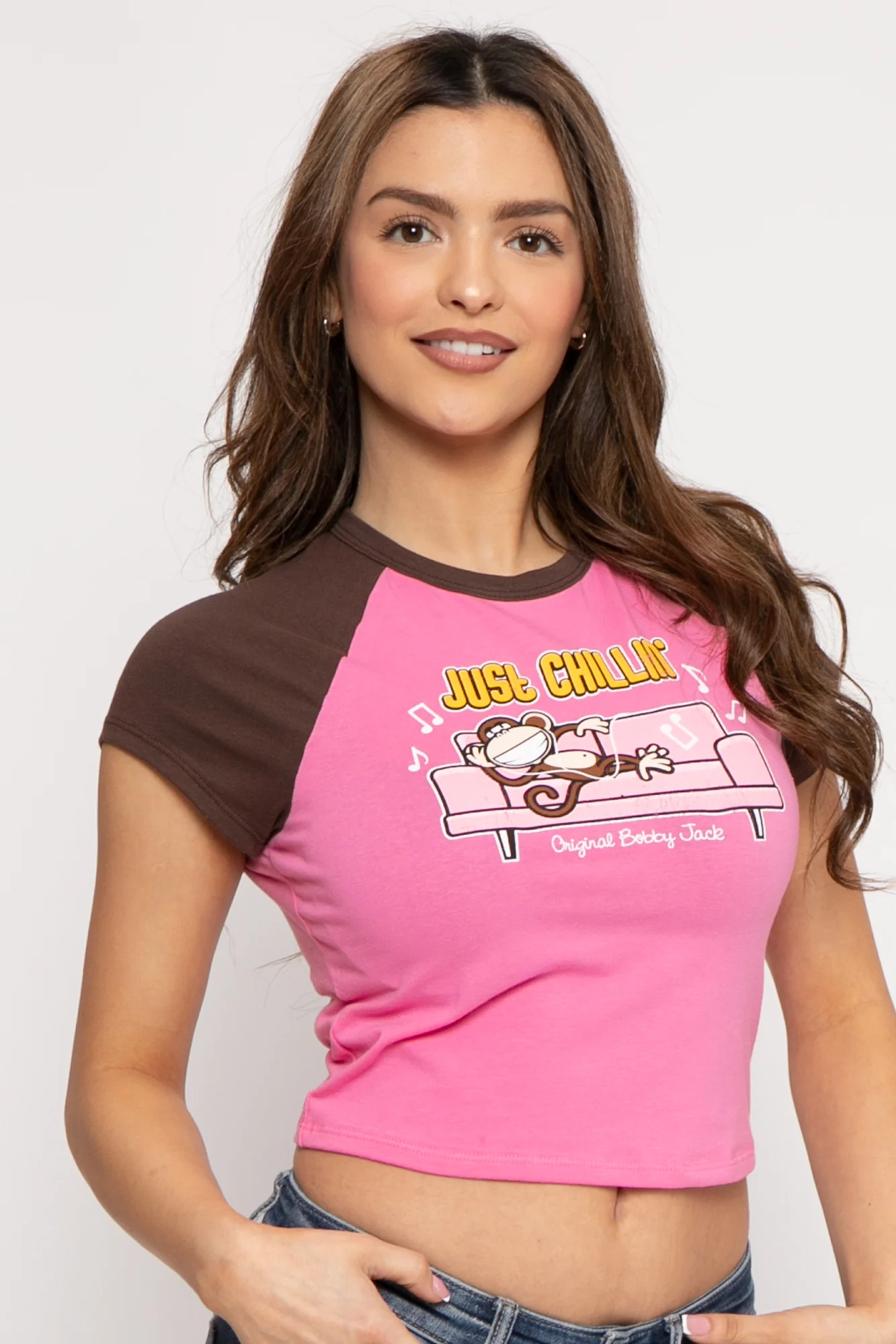 Just Chillin - Bobby Jack Crop Raglan Top - Hot Pink - Image 3