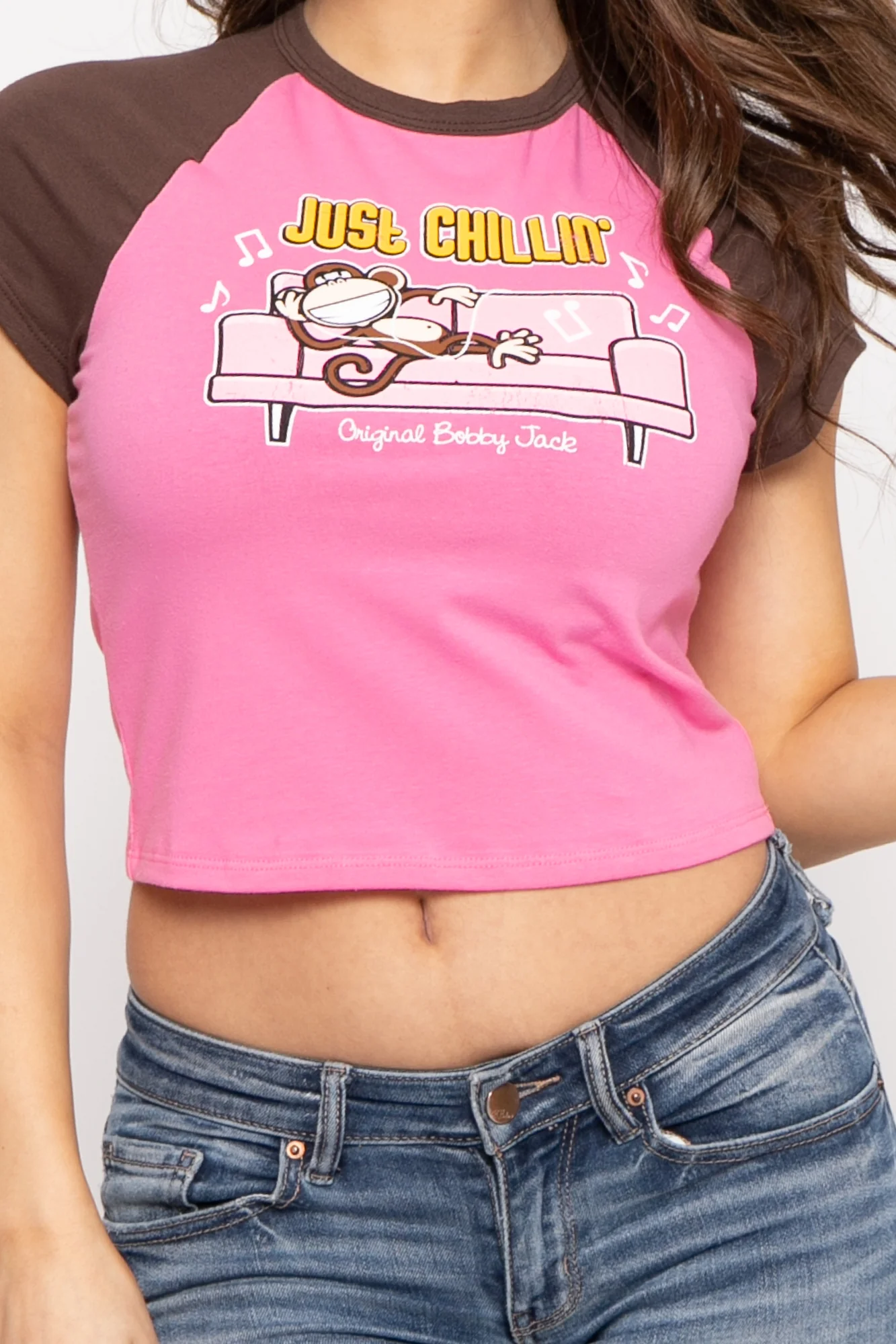Just Chillin - Bobby Jack Crop Raglan Top - Hot Pink - Image 4