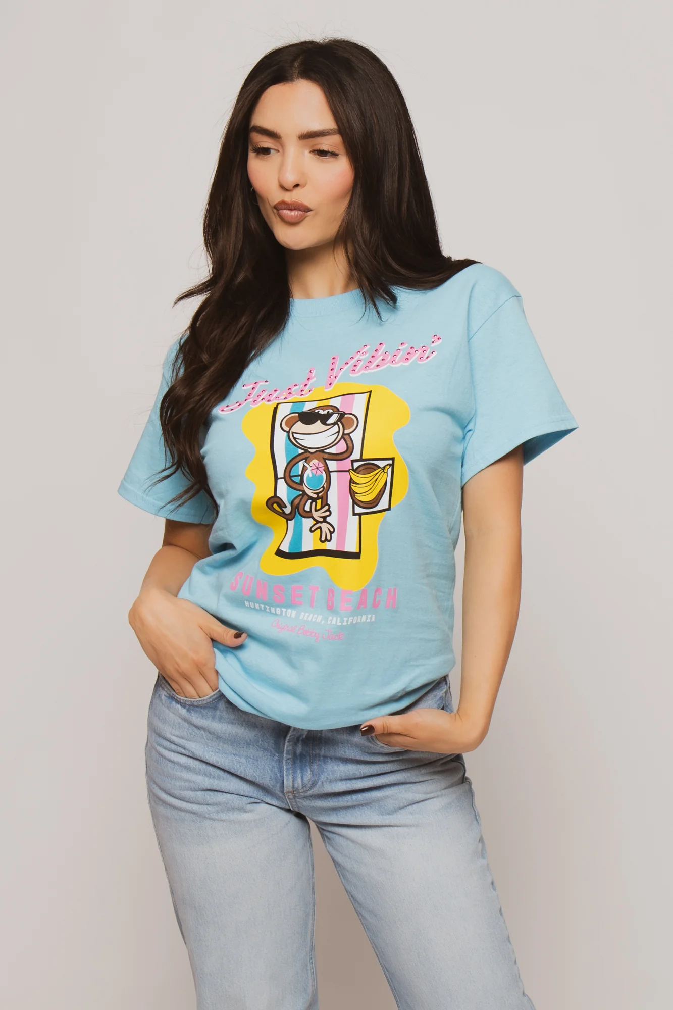 Just Vibin - Bobby Jack Boyfriend Rhinestone T-Shirt -Blue
