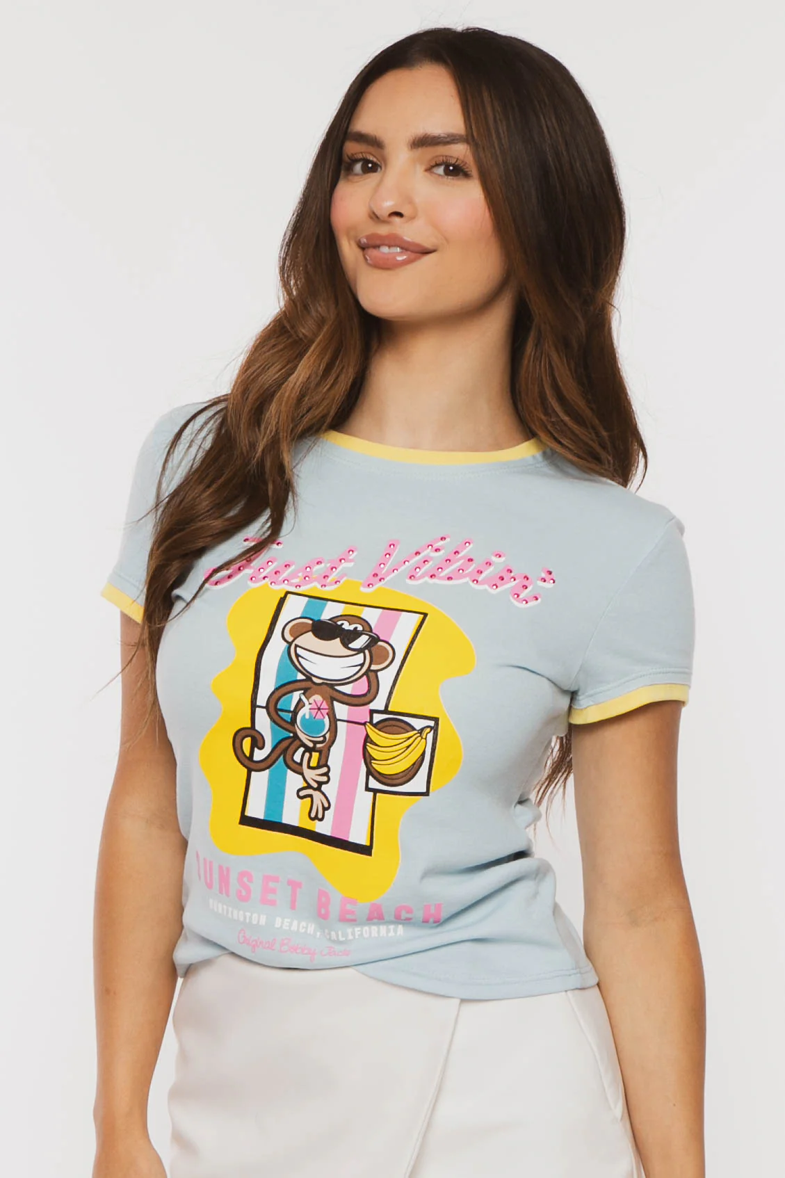 Just Vibin - Bobby Jack Rhinestone Ringer Top - Blue - Image 3