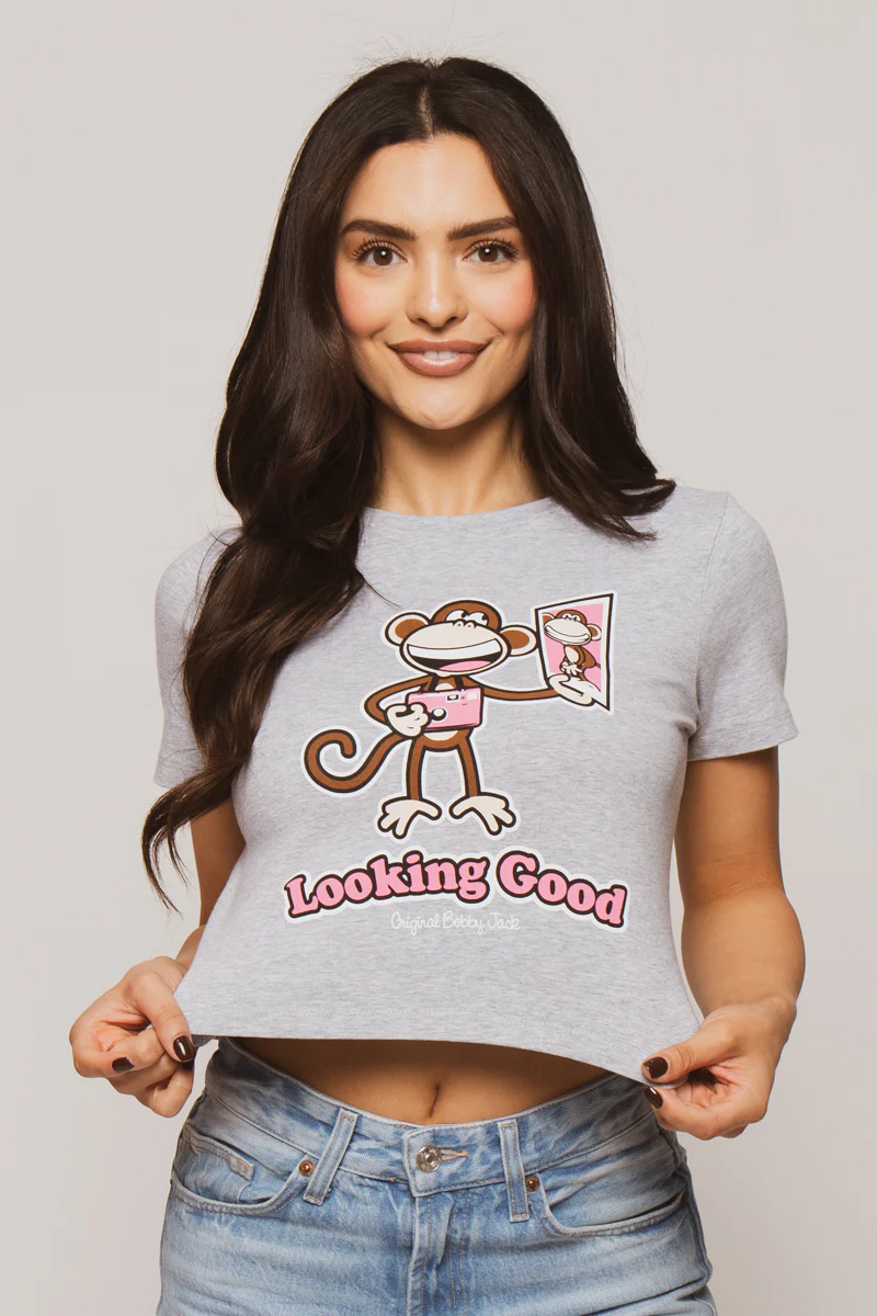 Looking Good- Bobby Jack Baby Tee - Heather Grey - Image 2