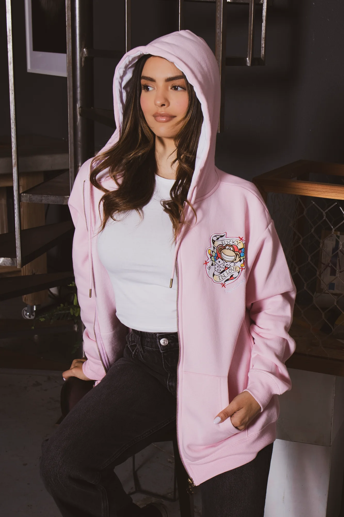 Lucky - Bobby Jack Oversized Premium Zip Hoodie - Pink - Image 2