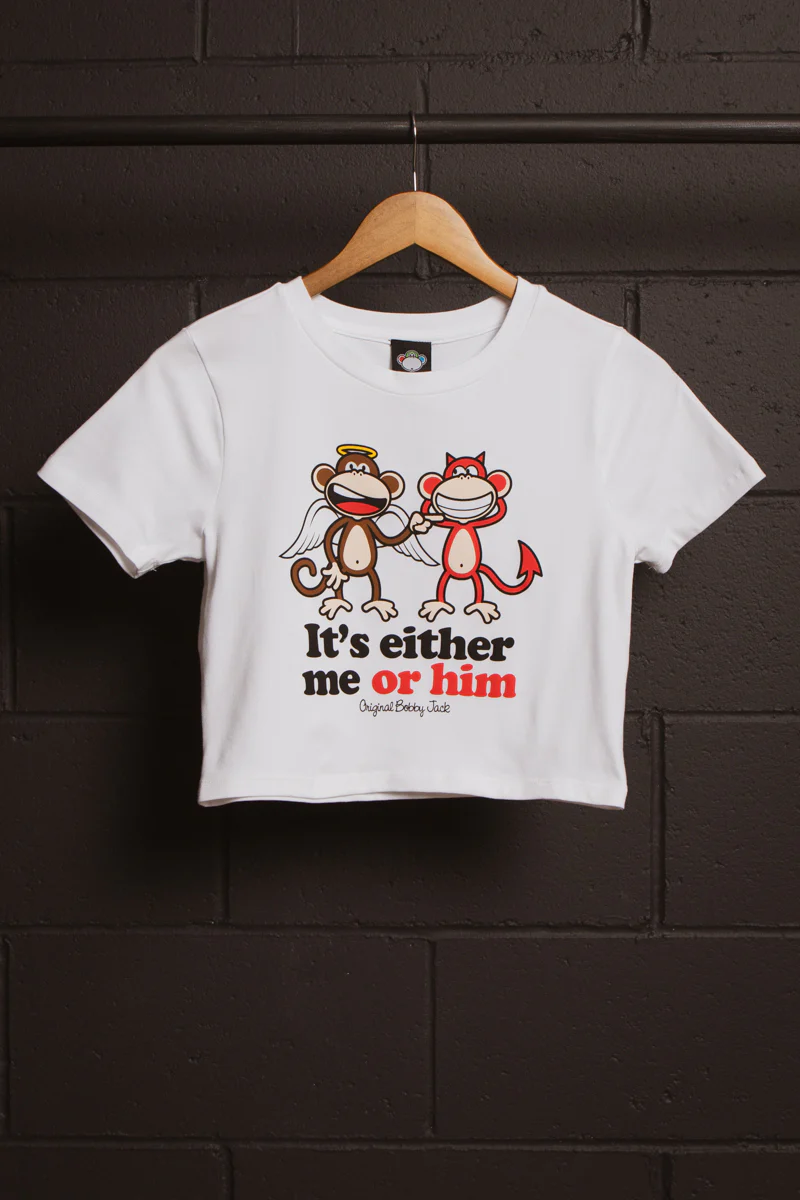Me Or Him- Bobby Jack Baby Tee - White - Image 6
