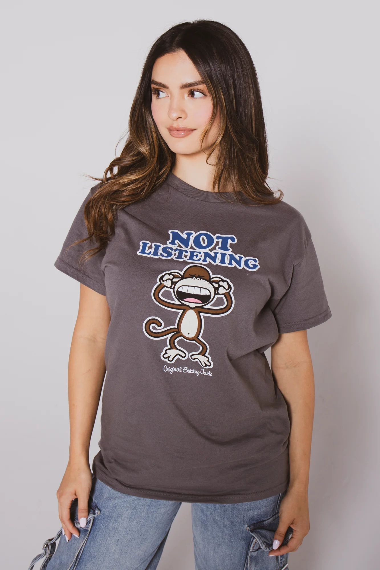 Not Listening - Bobby Jack Boyfriend T-Shirt -Charcoal