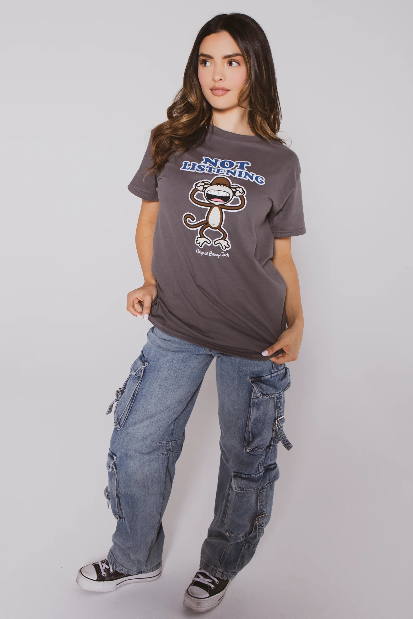 Not Listening - Bobby Jack Boyfriend T-Shirt -Charcoal - Image 3