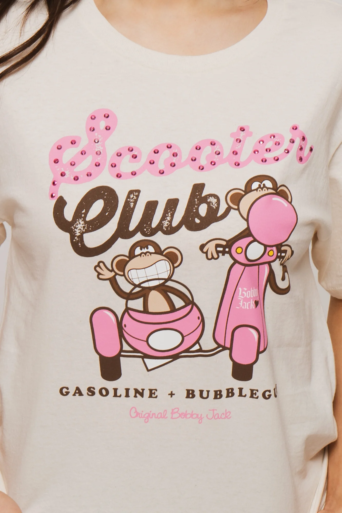 Scooter Club - Bobby Jack Boyfriend Rhinestone T-Shirt -Ivory - Image 11