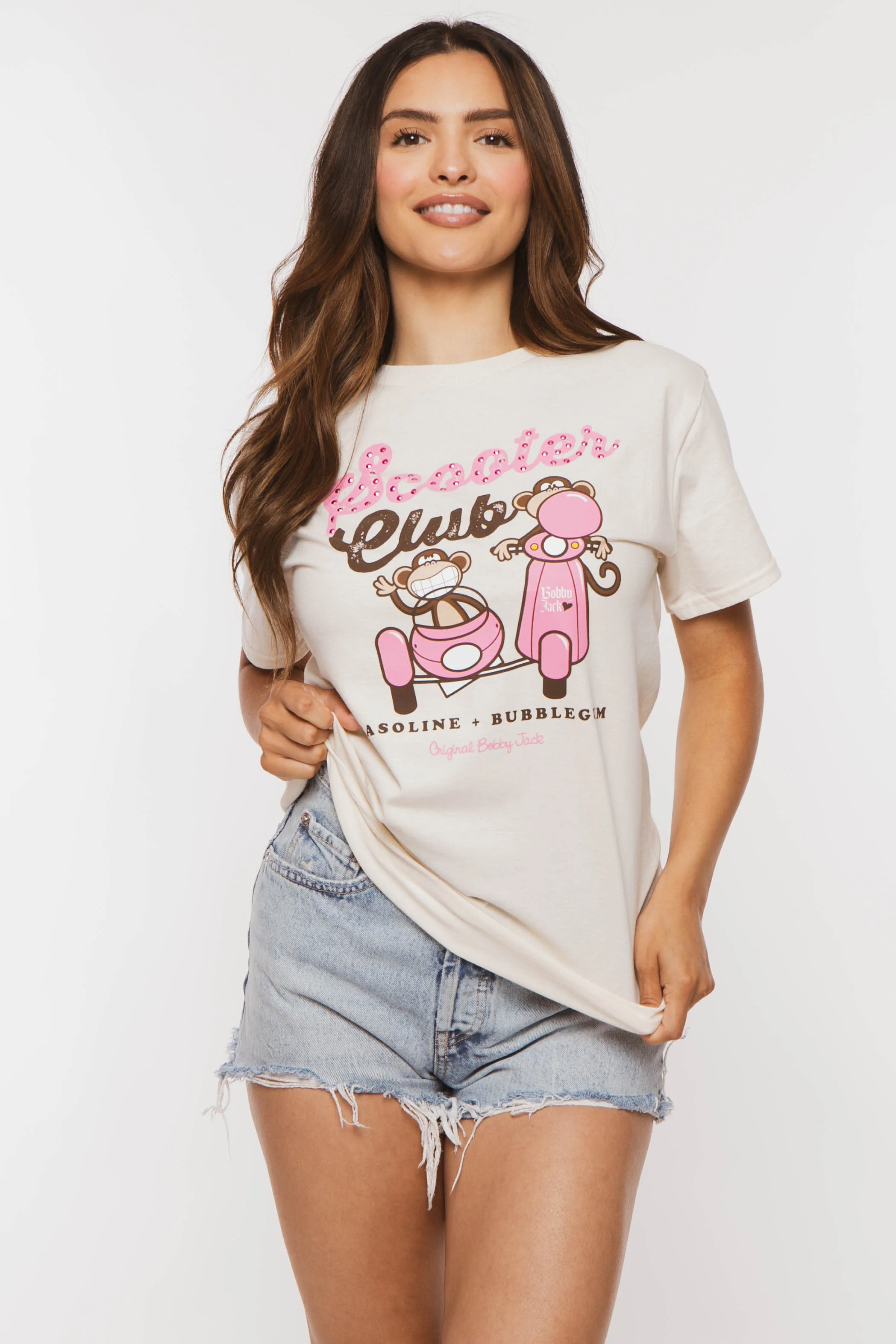 Scooter Club - Bobby Jack Boyfriend Rhinestone T-Shirt -Ivory - Image 6