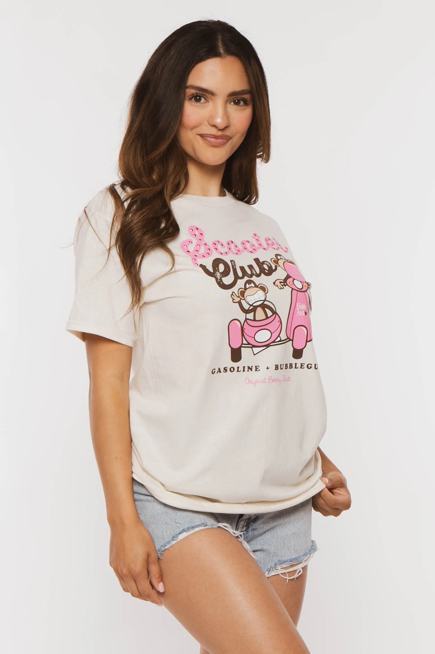 Scooter Club - Bobby Jack Boyfriend Rhinestone T-Shirt -Ivory - Image 8