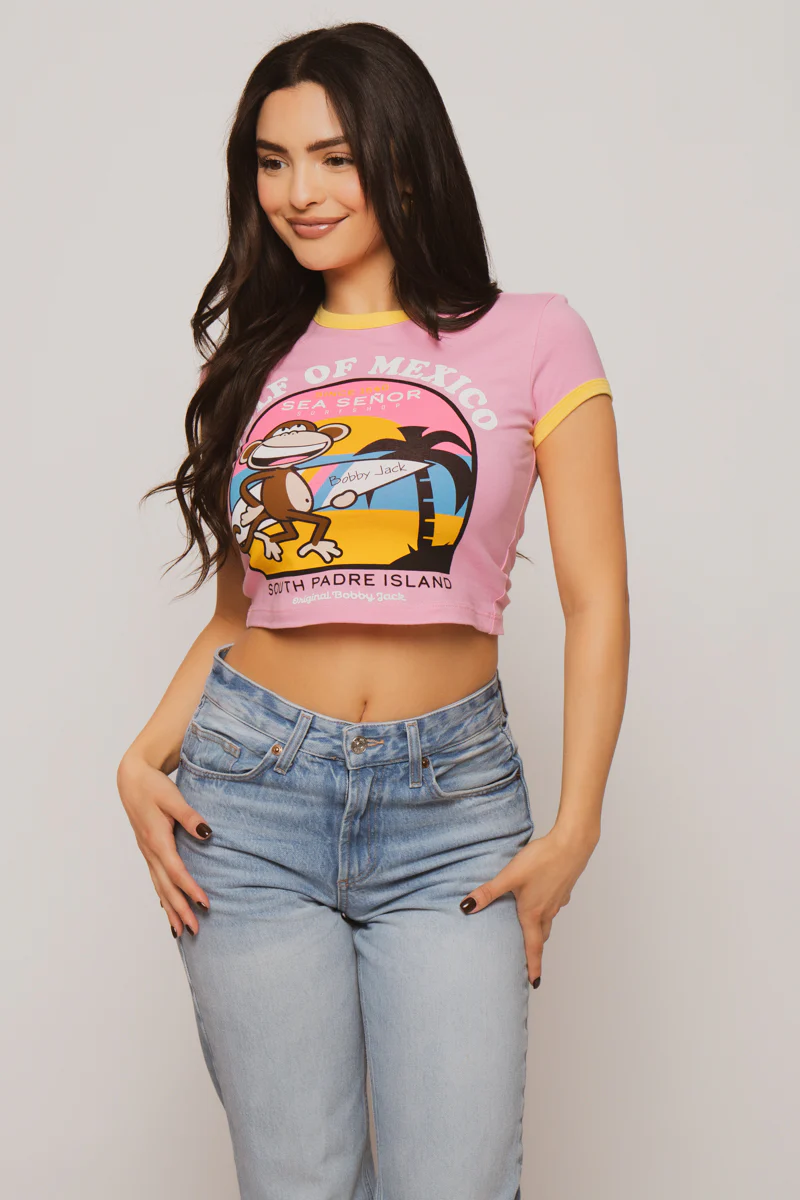 Gulf Of Mexico - Bobby Jack Crop Ringer Top - Pink - Image 4