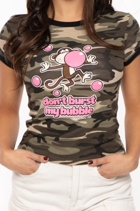 Don't Burst My Bubble - Bobby Jack Ringer Top (Front + Back Print) - Camo - Image 3