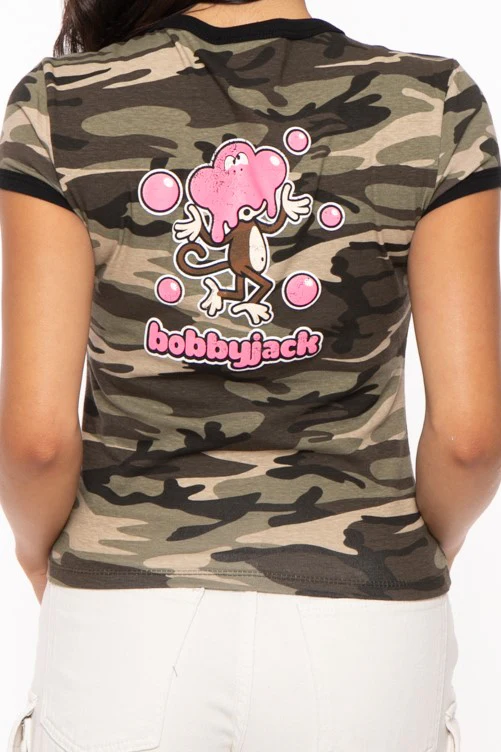 Don't Burst My Bubble - Bobby Jack Ringer Top (Front + Back Print) - Camo - Image 4