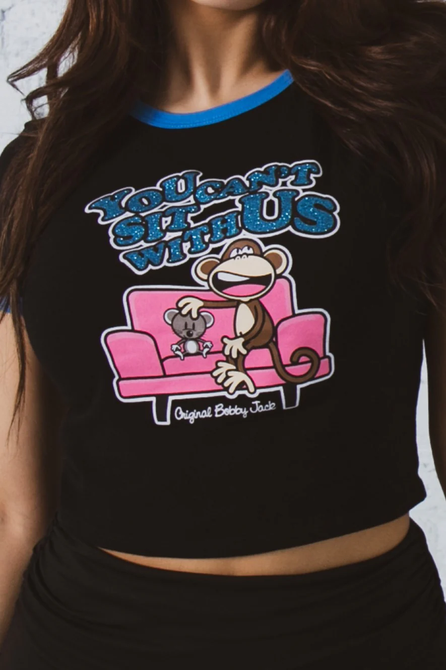 You Can't Sit - Bobby Jack Crop Glitter Ringer Top - Black - Image 4