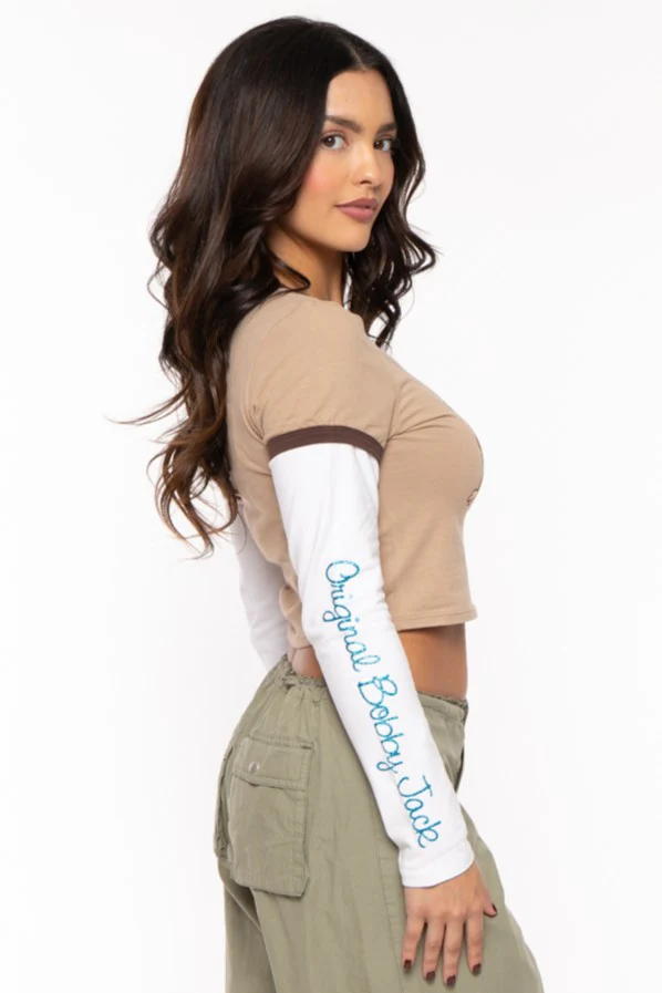 Your Candy- Bobby Jack Crop Glitter Twofer - Khaki - Image 3