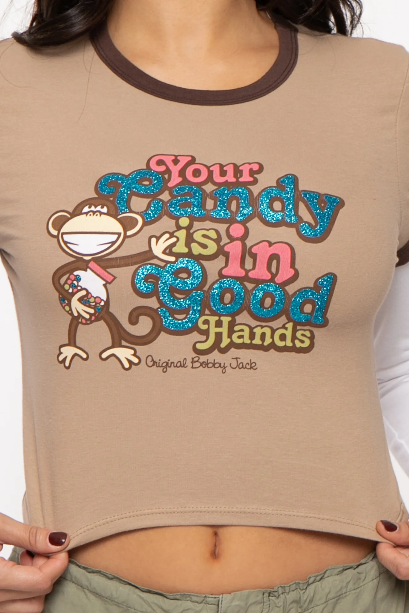 Your Candy- Bobby Jack Crop Glitter Twofer - Khaki - Image 5